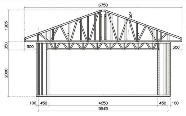 Пример ферм для двускатной крыши гаража