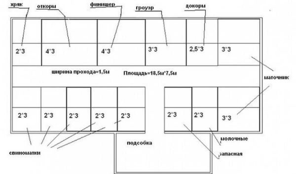 План свинарника 18,5*7,5 м