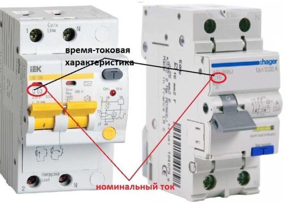 Номинал дифавтомата и его время-токовая характеристика