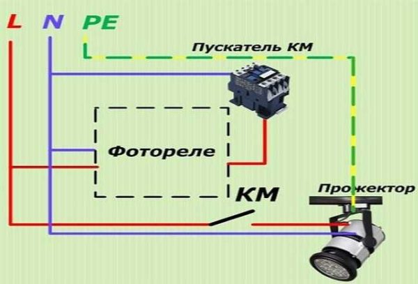 Схема подключения датчика день-ночь с пускателем