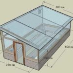 Чертеж с размерами: односкатная теплица