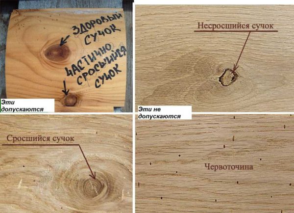 Обратите внимание на сучки. В деловой древесине допускаются только здоровые, светлые, сросшиеся 