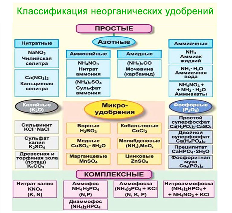 Виды неорганических удобрений