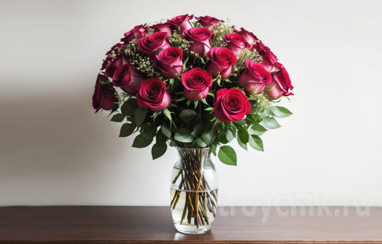 Красивый букет красных роз в вазе